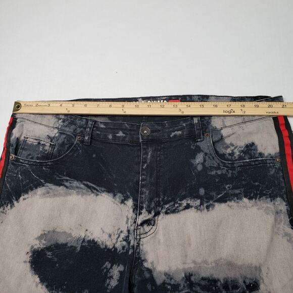 Stitches & Rivets Jeans Mens 42x30 Black Moto Bleached Racing Stripe Skinny - Picture 6 of 16